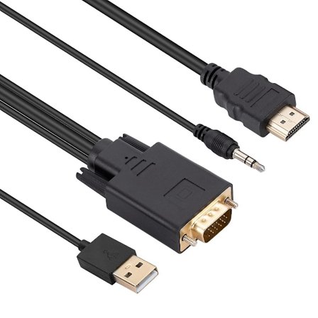 1,8 m VGA till HDMI-adapterkabel med ljud, USB-strömkablar, VGA till HDMI-omvandlare för bildskärm med VG