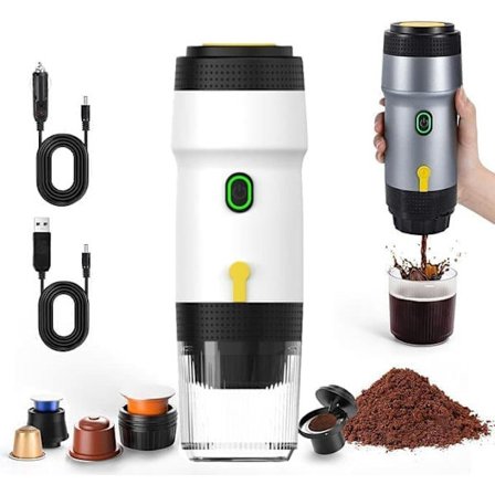3-i-1 Bærbar Kaffemaskine til Bil med Selvopvarmning – USB-Opladning, Til Kapselkaffe, Perfekt til Rejser & Camping