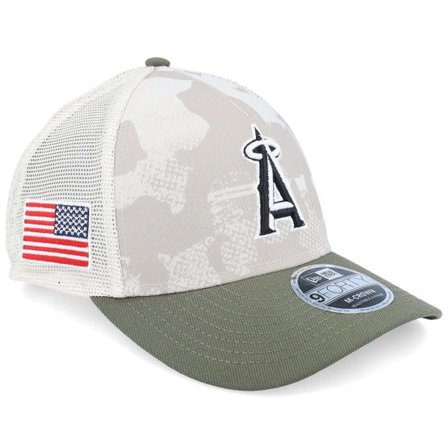 New Era - MLB Camo trucker Keps - Los Angeles Angels MLB Armed Forces Day 9FORTY Stone/Olive A-Frame Trucker @ Hatstore
