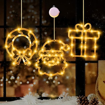 LED Sugekopp Vinduslys, 3 Pakning Julelys, Vindusdekorasjon, for Innendørs, Fest, Bryllup