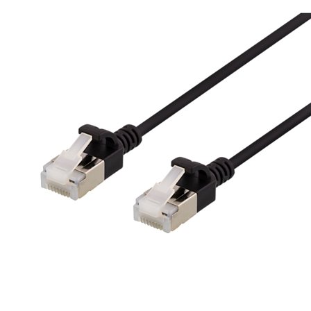 U/FTP Cat6a patch cable, slim, 3.8mm in diameter, 2m, black