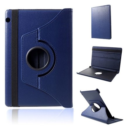 Huawei MediaPad T5 litchi læder flip etui - Mørkeblå