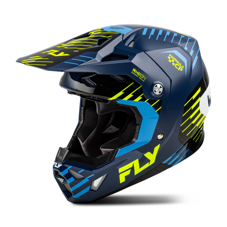 Casco de Cross FLY Racing Formula CP Slice Azul Marino/Alta Visibilidad/Blanco XL