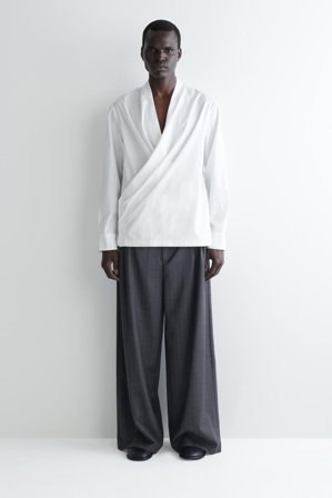 COS Men's Camisa Cruzada De Algodón Y Seda in Blanco