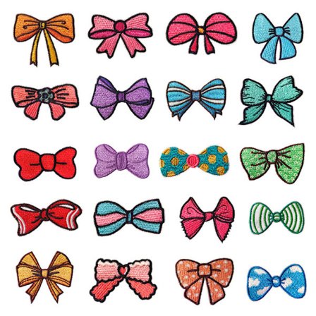 20 stk sløyfe broderi strykejern-på lapp, broderi klistremerke strykejern på lapper sy-på lapp klistremerker for klær, ryggsekker, jeans, hatter, 