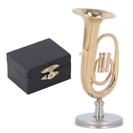Miniatyr Tuba Modell i Messing med Gullbelegg og Stativ - Musikkinstrument Gave