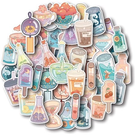 50 stk. æstetiske vinylklistermærker søde drikkeklistermærker til vand Bo