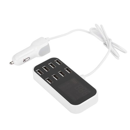 8-portars laddningsstation USB-adapter billaddare med LED-display 40W för smartphone