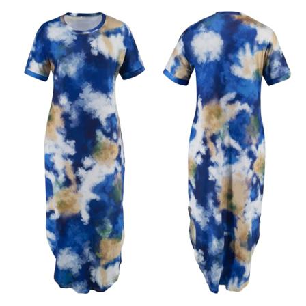 Elegant Boho Tie Dye Print T-shirt Klänning Casual O-neck Kort Sl