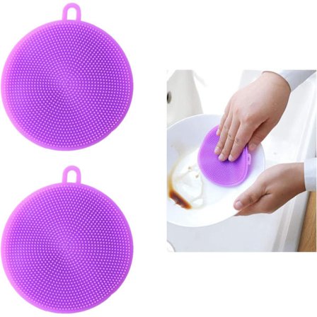 Oppvaskbørste, Silikonsvamp, Silikonsvamp, Oppvaskssvamp, for å vaske grønnsaker, frukt og tallerkener, 2 stk lilla