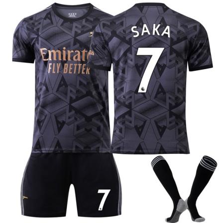 22-23 Arsenal Away Kids Fotbollströja Kit med nr. 7 strumpor Saka- Perfet 26