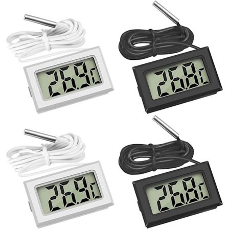 Mini digitalt LCD-termometer temperatur med temperaturprobesensor tester for kjøleskap frysere akvarium (4X svart)