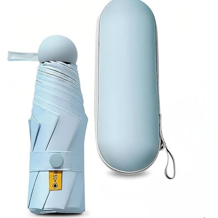 Bærbar sammenleggbar parasoll med oppbevaringsboks, 8 ribber, egnet for menn, kvinner og barn, liten blå størrelse.