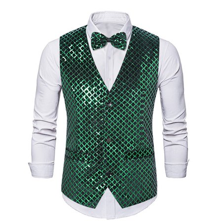Sequinvest til mænd med V-hals til fest og natklub - Metallic Waistcoat
