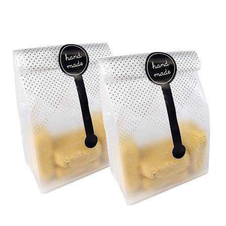 100 stk Gjennomsiktige Plastkakesekker med 100 stk Håndlaget Klistremerker for Kaker, Kjeks, Toast, Brød