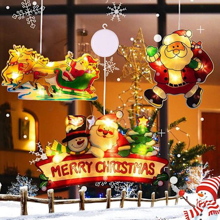 Set med 3 LED-sugpropps julbelysning, LED-fönsterlampa med sugpropp, batteridriven julbelysning, LED-julbelysning hängande, fönster