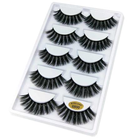 5-par Lösögonfransar 3d Faux Mink - G800 Svart Svart