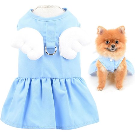 Ängelvinge Hundsele Klänning och Koppelsats Katt Sommarklänning med D-ring Valp Kjol Vår Sommarkläder Blå
