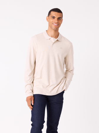 MATCH - Lucas langermet pique - Jean Paul - Str. XXXL - Herre - T-skjorter & Piqué - Beige - 65% viskose, 30% bomull, 5% elastan