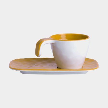 Tazas de espresso en melamina con platillo Marine Business Mustard, amarillo, 8 cl / 80 ml, paquete de 6