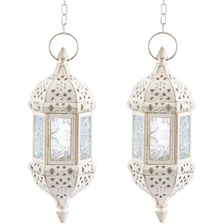 2 st LED hängande flamlös lykta ljusstake, vit