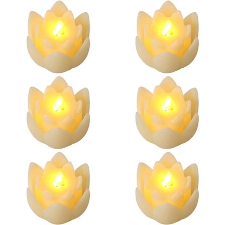 6 st LED Lotus Bordslampa, 7,5*3CM Lotuslampor Elektroniska Buddhistiska Ljus Batteridrivna Buddha Flimrande Varmvita Ljus