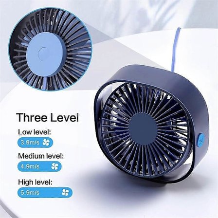 Liten personlig USB-skrivebordsvifte, bordvifte drevet av USB, sterk vind, stille drift, for hjemmekontor bil utendørs reise (marineblå)