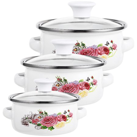 3-pack emaljerade kastruller, stapelbara soppgrytor, emaljerade kastruller, restaurangkvalitet, platt botten, gryta
