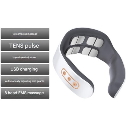 Uppvärmd nackmassageapparat USB-uppladdningsbar med djupvävnadspulsvågsteknologi, 6 lägen, 9 intensiteter & 4 huvuden