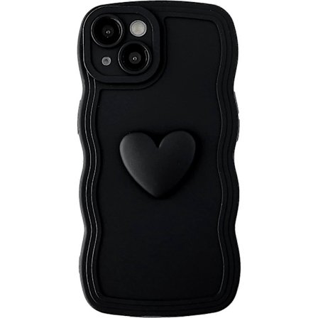 Sød 3D Kærlighedshjerte Krøllet Bølge Ramme Blød Kompatibel med iPhone Case (Sort, iPhone 13)