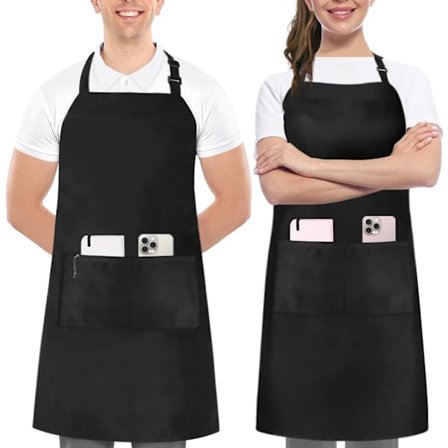 Todelt justerbart forklæde med 2 lommer - Kommercielt restaurant- og køkkenforklæde - Justerbar nakkestrop - Ekstra lange bånd