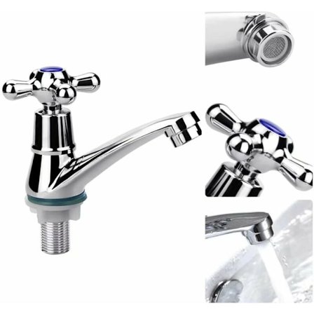 Blandebatteri for servant, ettgreps (krom), kaldtvannskran, servantkran, krom kran med kryssgrep