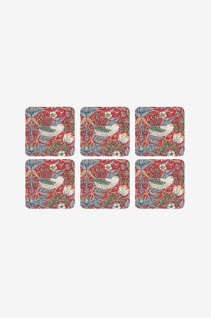 Pimpernel - Glasunderlägg Morris & Co Strawberry Thief Red 6-pack - Flerfärgad - Bar- & drinktillbehör - Från Homeroom