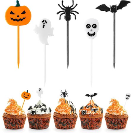 20 KPL Halloween-cocktailtikut, kuppikakkukoristeet, muoviset Halloween-hammastikut, Halloween-kuppikakku-, ruoka-, cocktail- ja alkupalatikut 