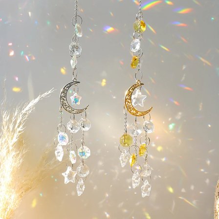 Crystal Suncatcher Rainbow Prism Moon Sun Catcher Garden Decoration Outdoor Suncatchers Window Hanging Moon Crystal Decoration