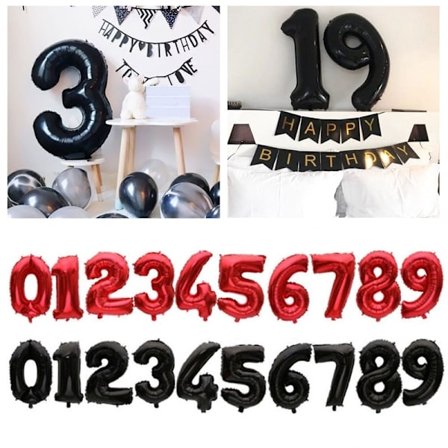 Xi Xi 32 tum svart/röd sifferbokstavsfolieballong, siffra heliumballong Födelsedagsfest Bröllopsdekoration