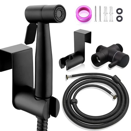 Bidee-käsisuihkusetti, ruostumattomasta teräksestä valmistettu käsisuihku, G1/2" T-venttiilillä ja G3/8" adapterilla - henkilökohtaiseen hygieniaan (