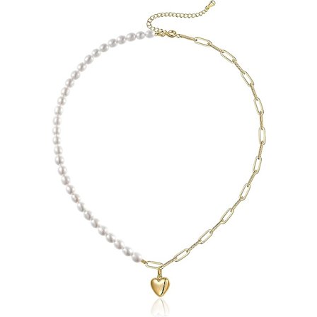 Halsband med hjärtformad berlock i 18K guldpläterad pappersklämma kedja Baro