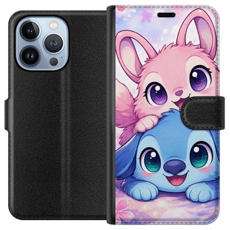 Kompatibel Tegnebogsetui til Apple Apple iPhone 13 Pro Sød kawaii illustration med pink og blå fantasidyr, store øjne og bløde farver perfekt til