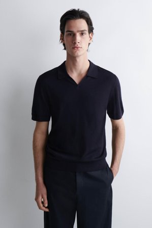COS Men's Open Collar Merino Wool Polo Shirt in Blue