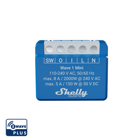 Shelly Z-Wave relæ med potentialfrit kontaktsæt