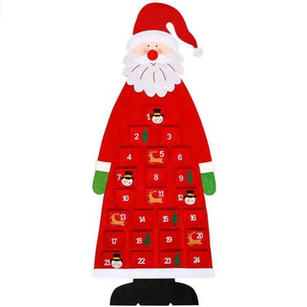 Julekalender med 3D julemand i filt med 24 lommer til nedtælling til jul
