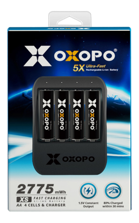 OXOPO Li-Ion 4xAA Battery 1850mAh w/charger