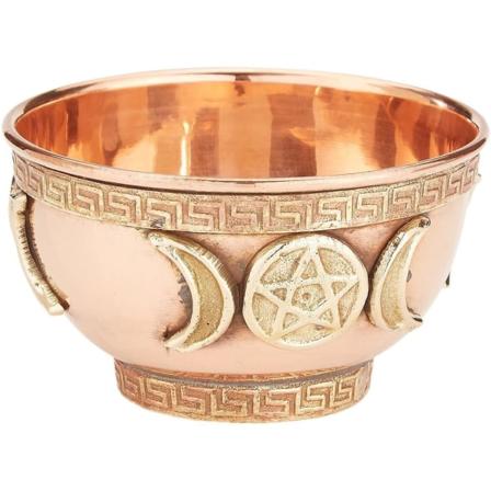 Triple Moon Pentacle Copper Offering Bowl 3", Utmärkt för altarbruk, rituell användning, rökelsebrännare, kladdskål, dekorationsskål, erbjuder skål - 