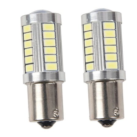 2X BA15S 12V Vit LED Bil Nattljus Glödlampa 1156 P21W Silver 33-LED