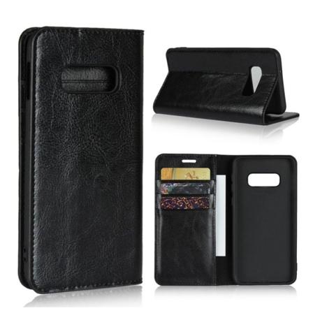 Crazy Horse Samsung Galaxy S10e ægte læder etui - Sort Black