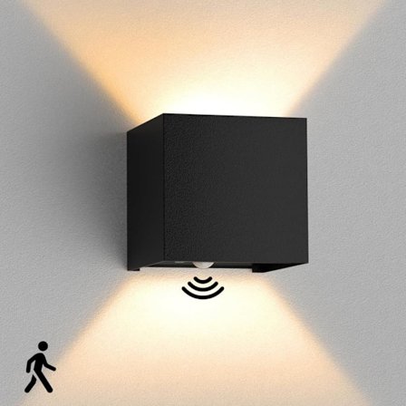 LED Kubvegglampe med bevegelsesdetektor, IP65 Vanntett, 12W Varmhvit, Vegglampe for Innendørs/Utendørs_OF