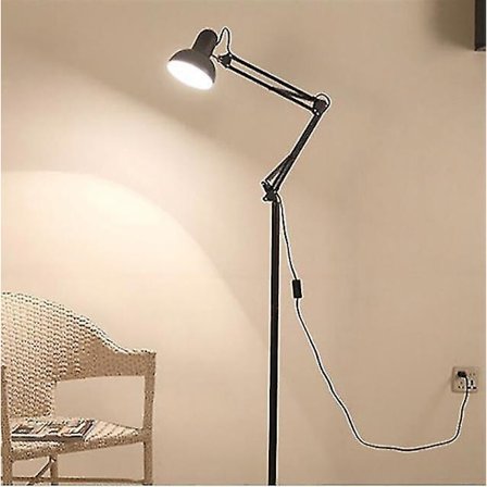 Justerbar golvlampa i smidesjärn E27 220v lampa Vardagsrum Sovrum Kök (svart)