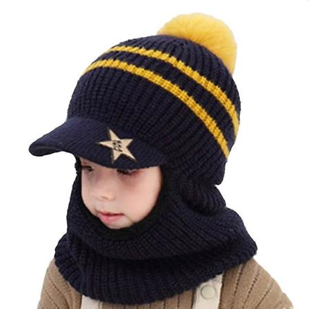 Varmare Barn Stickad Mössa Pojke Flicka Fleece Fodrad Halsvärmare Balaclava Kulle Mössa
