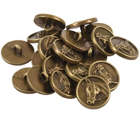 20 st zinklegeringsknappar häst huvud snidade runda brons ton 15 mm (5/8 tum) dia.